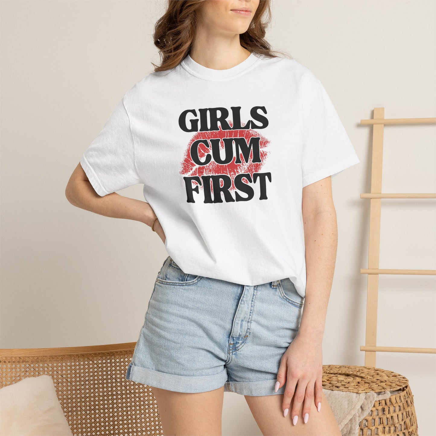 Girls Cum First Shirt | Funny Baddie Graphic Tee | Viral Statement Shirt | Coquette Lip Graphic Tee
