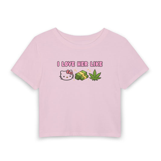 He Love Me Like Hello Kitty Graphic Baby Tee | Cute Y2K Soft Girl Crop Tee