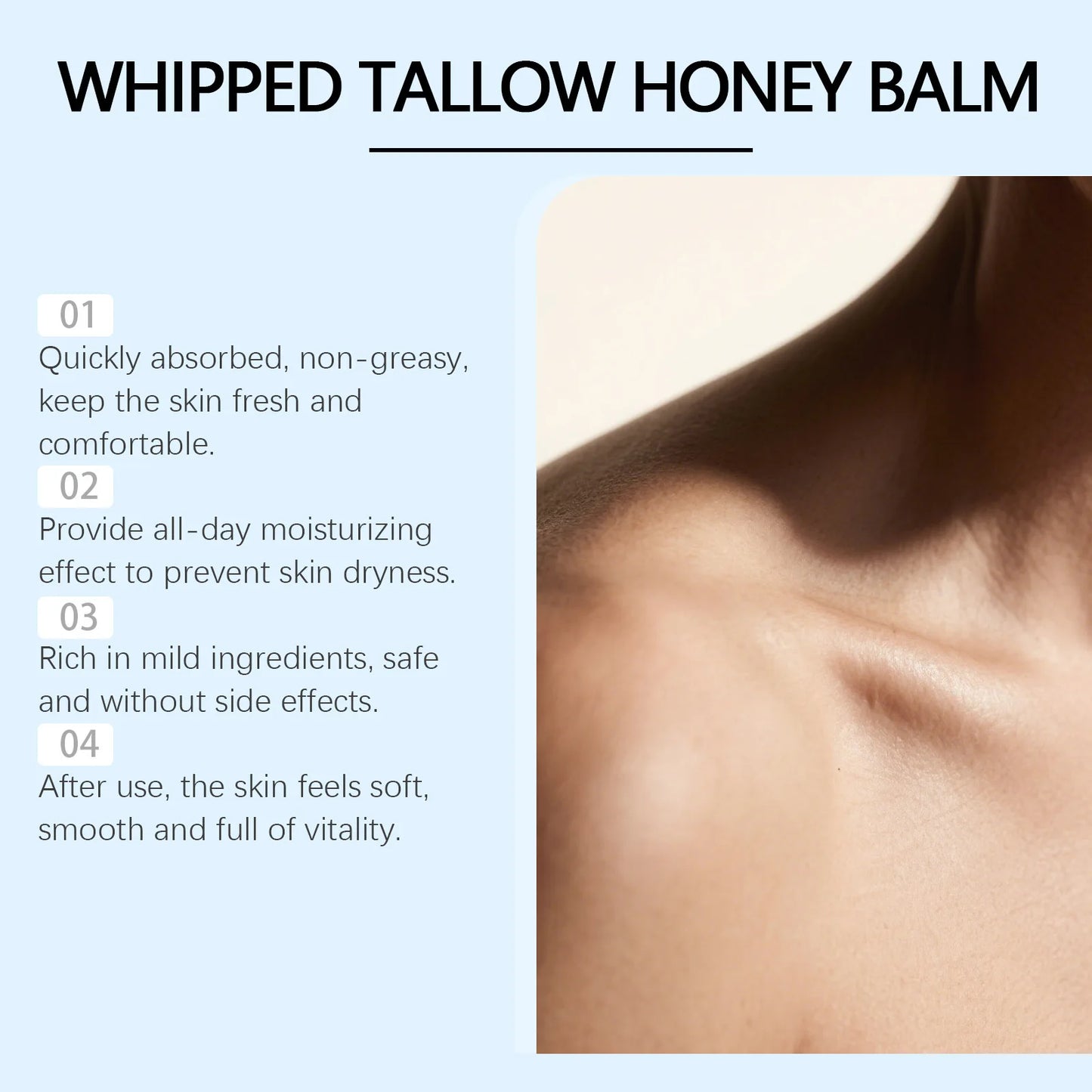 Copper Peptides GHK-Cu Whipped Beef Tallow for Skin: Blue Balm Manuka Honey Face and Body Moisturizer Butter for Mature, Dry & Eczema-Prone Sensitive Skin