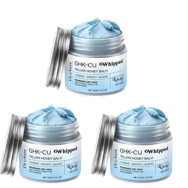 Copper Peptides GHK-Cu Whipped Beef Tallow for Skin: Blue Balm Manuka Honey Face and Body Moisturizer Butter for Mature, Dry & Eczema-Prone Sensitive Skin