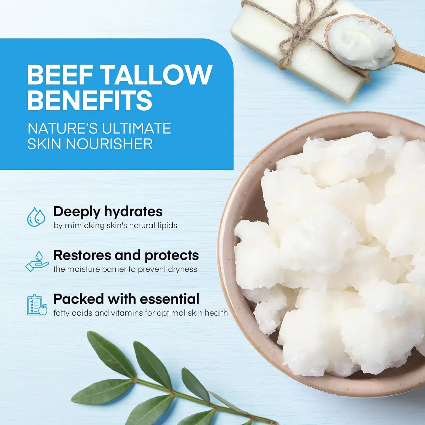 Copper Peptides GHK-Cu Whipped Beef Tallow for Skin: Blue Balm Manuka Honey Face and Body Moisturizer Butter for Mature, Dry & Eczema-Prone Sensitive Skin