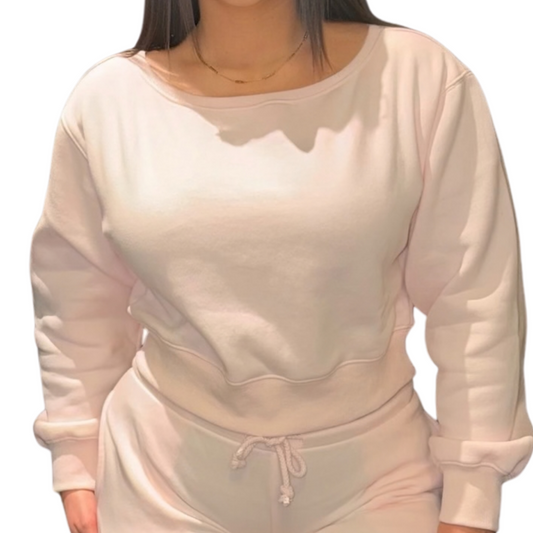 CLOUD + PINK OFF-SHOULDER PULLOVER